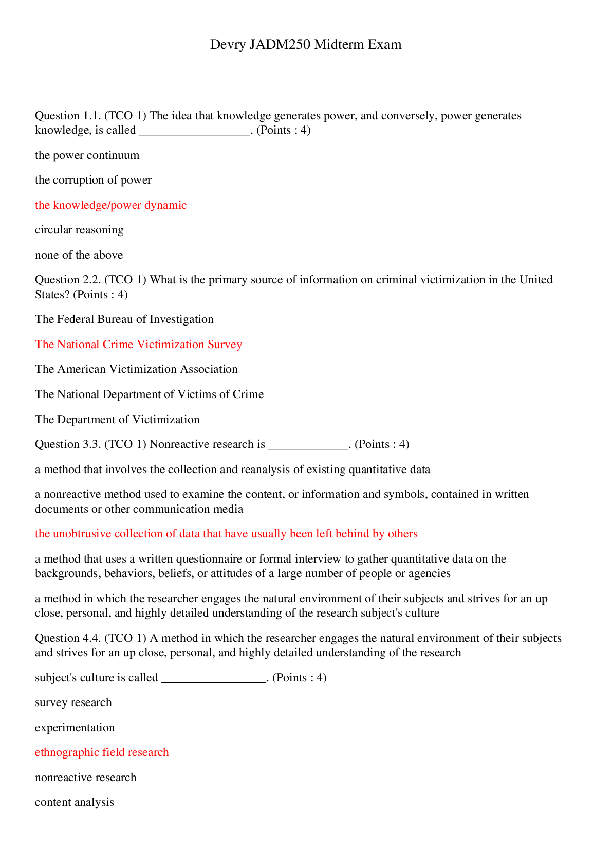 Preview image of Devry JADM250 Midterm Exam/Devry JADM250 Midterm Exam document